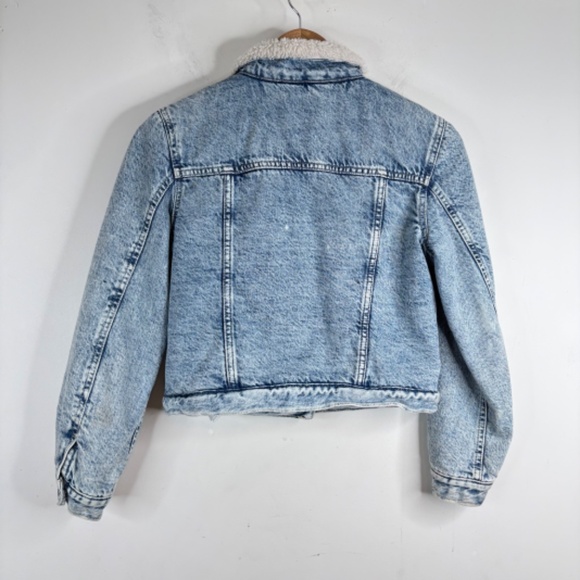 Gap Kids Sherpa Lined Icon Denim Jacket 14-16 Trucker Jacket Heavy Classic Warm - Picture 6 of 12